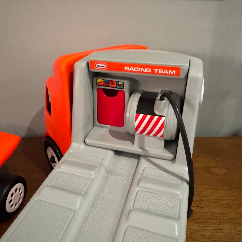 Little Tikes Racing Team Hauler Transport Truck and Race Car Set Orange Vintage - Picture 8 of 13